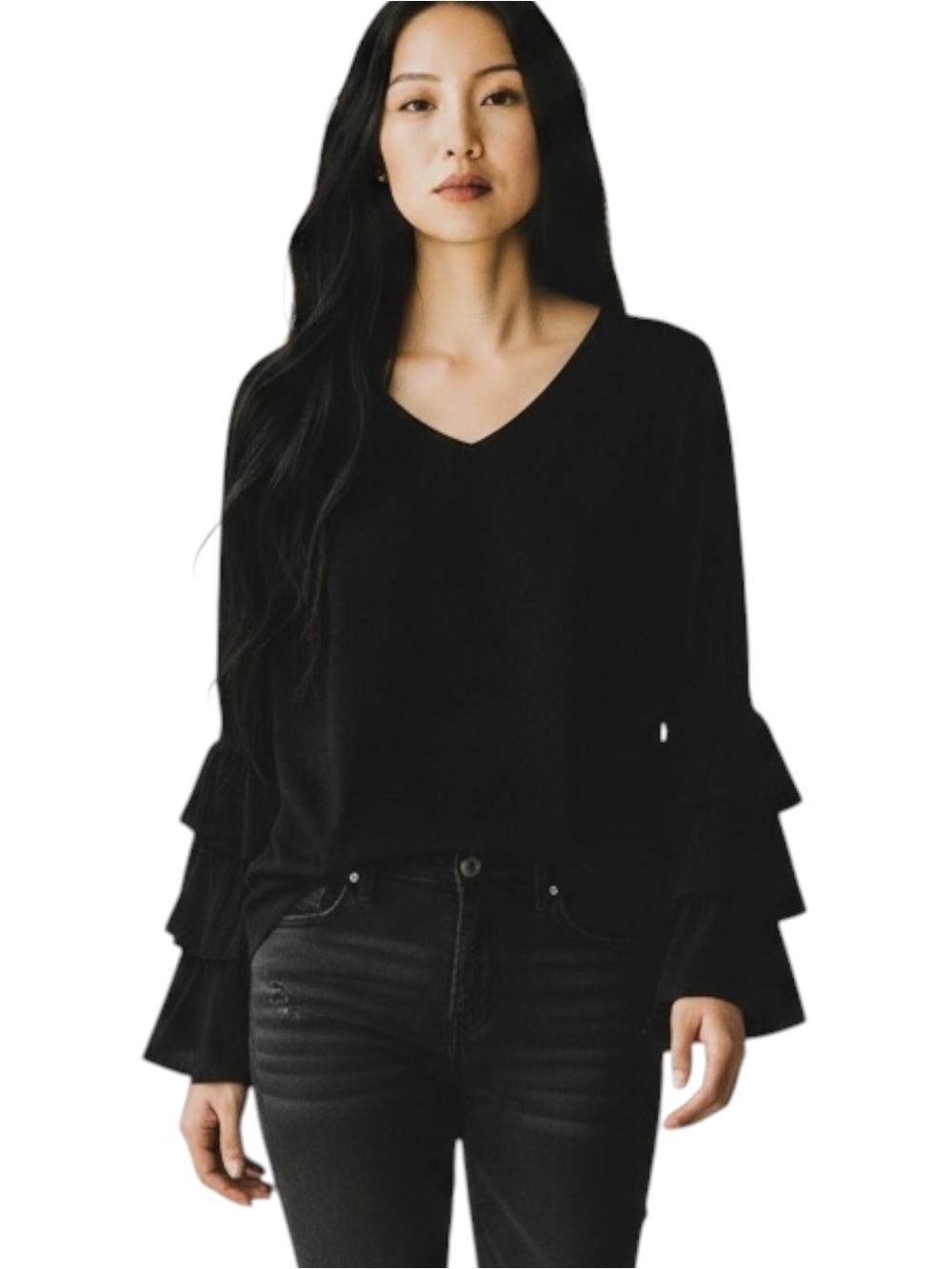 Solitaire Black Pirate Witchy Bohemian Long Bell Sleeve Top Size M